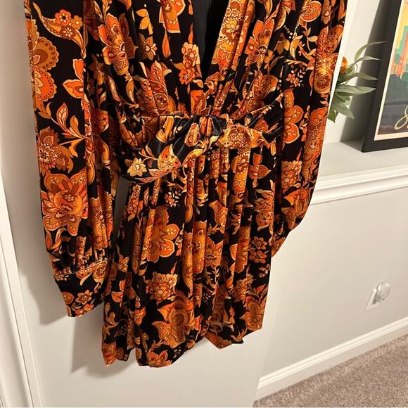 NWT DODO BAR OR Velvet Orange Black Floral Long Sleeve Mini Dress 44 8 - Picture 6 of 11